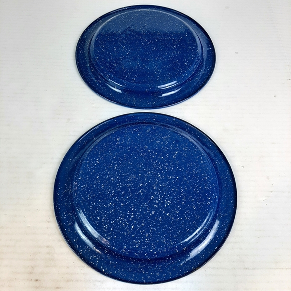 ⭐🔵Set of 2 Blue Speckled Enamelware Dinner Plates k1 - Picture 3 of 3